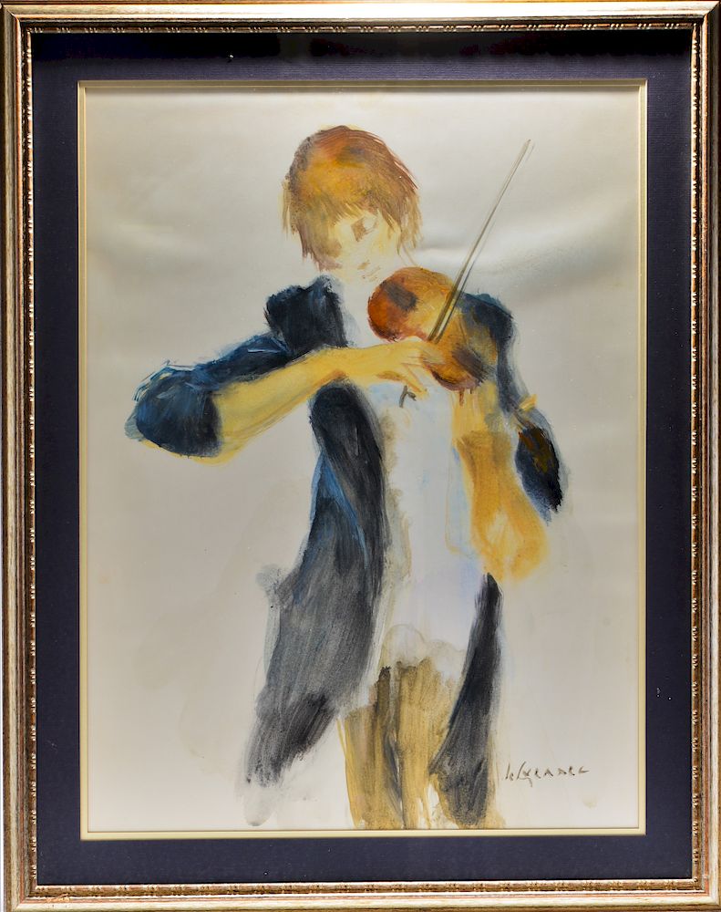 Appraisal: Jean Le Guennec Violinist Musician Acrylic Paper Jean Le Guennec