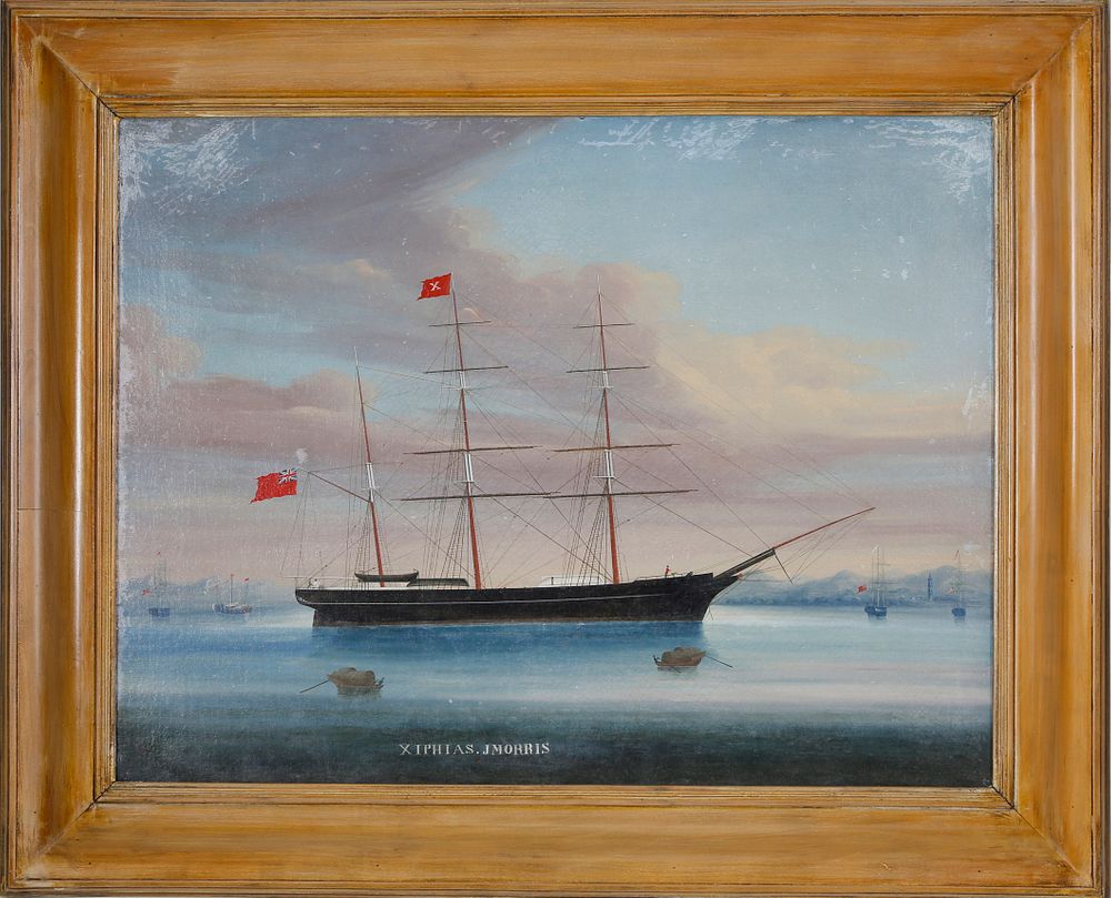 Appraisal: Chinese Export Oil on Canvas Xiphias in Port Master John