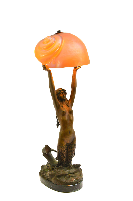 Appraisal: MARIA PARIS NAUTILUS SHADE NUDE MERMAID LAMP Figure of a