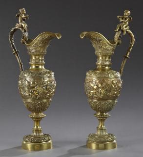 Appraisal: Pair of Louis XV Style Bronze Ewers th c in