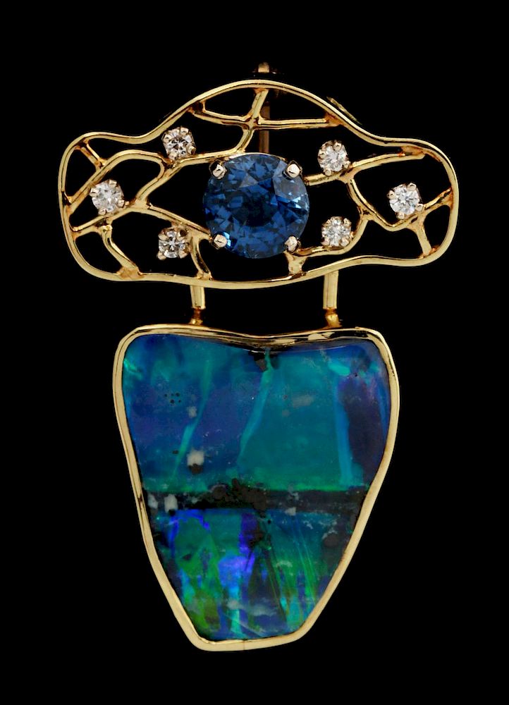 Appraisal: A UNIQUE MICKY ROOF K BROOCH W OPAL SAPPHIRE The