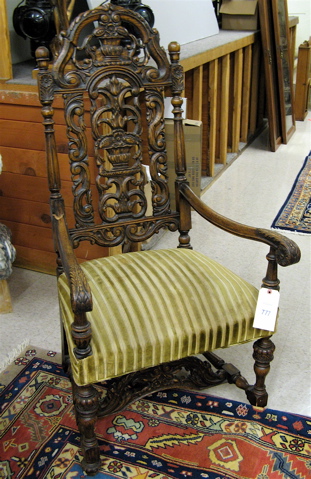 Appraisal: CHARLES II STYLE CARVED OAK ARMCHAIR American early th century