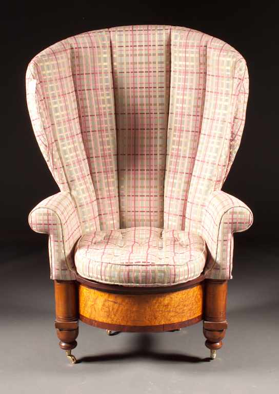 Appraisal: Biedermeier banded bird's eye maple and mahogany upholstered wing chair