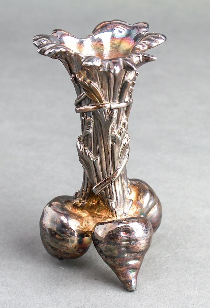 Appraisal: Cristofle Silver-Plate Bud Vase w Turnip Motif Cristofle silver-plate bud