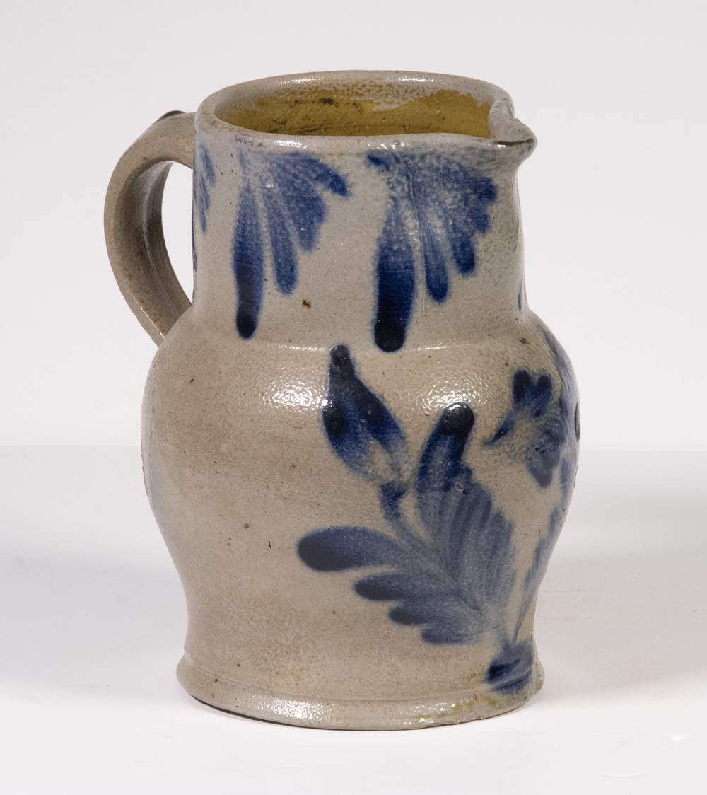 Appraisal: DECORATED SALT GLAZED STONEWARE PITCHER Late th c Jug probably