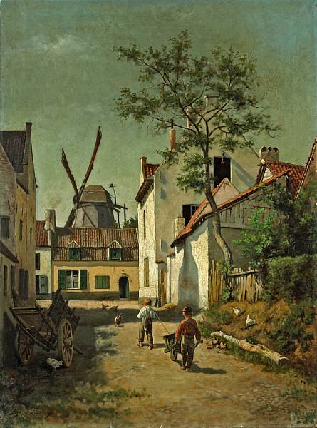 Appraisal: Agapit Stevens Belgian - A village street with two boys