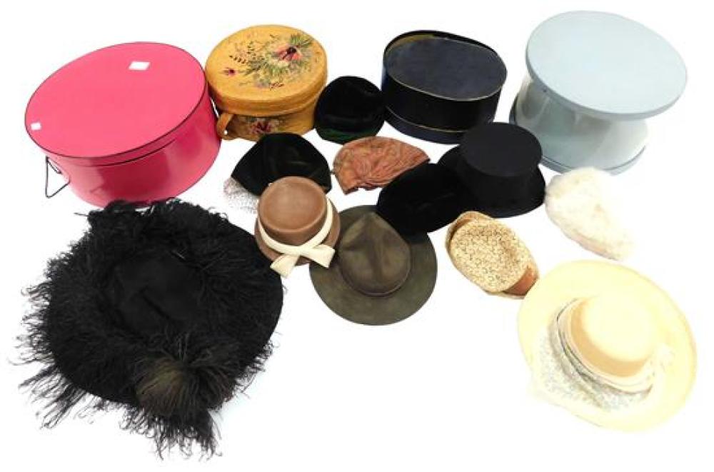 Appraisal: Assortment of women's hats one male top hat and one