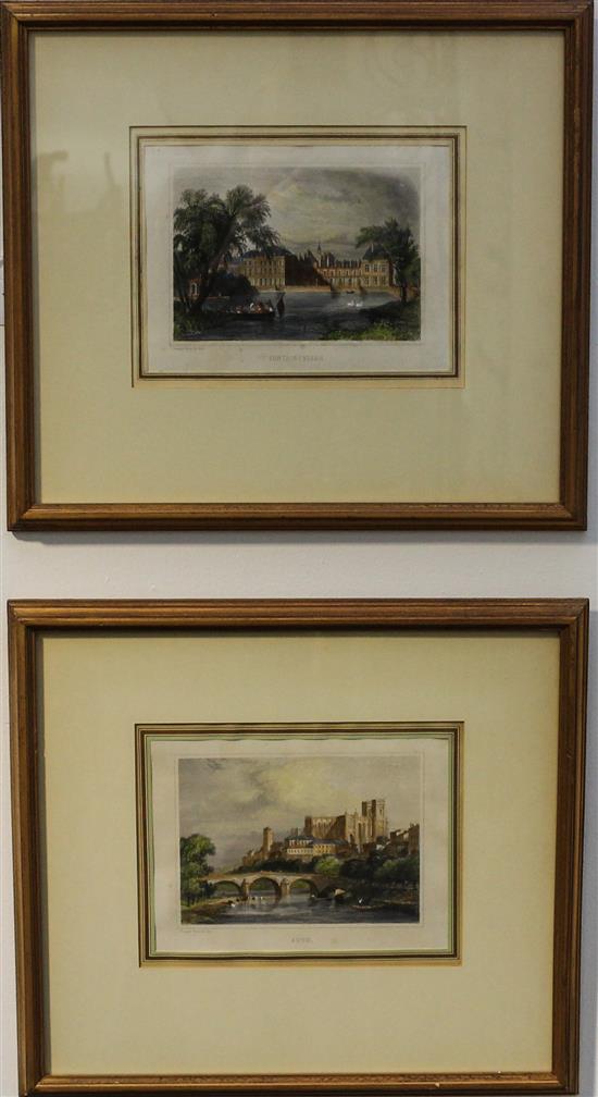 Appraisal: Sale Lot Two Engravings with Hand Coloring depicting architectural views