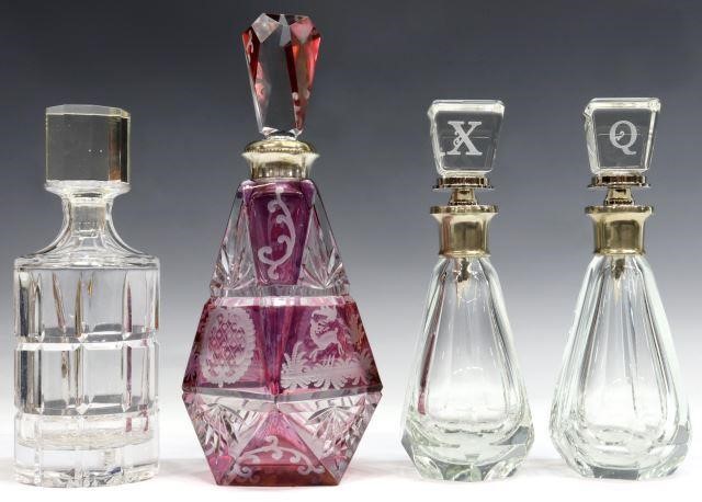 Appraisal: lot of Crystal decanters including Bohemian cranberry-cut-to-clear decanter with silver