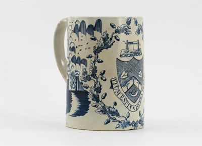 Appraisal: A rare and large pearlware blue and white mug printed