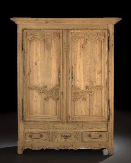 Appraisal: Provincial Louis XV-Style Bleached Oak Armoire late th century the