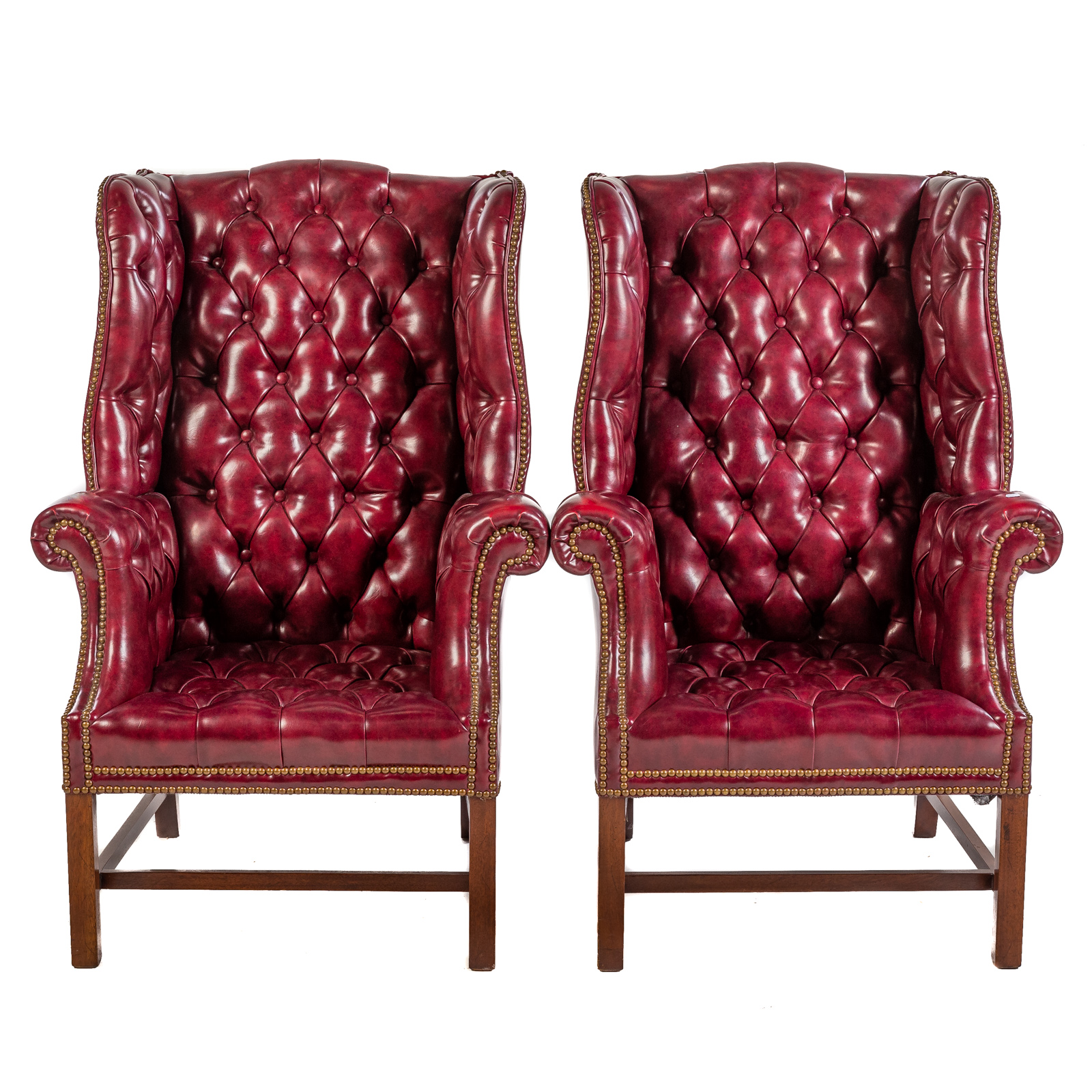 Appraisal: A PAIR OF HICKORY CHAIR TUFTED LEATHER WING CHAIRS th