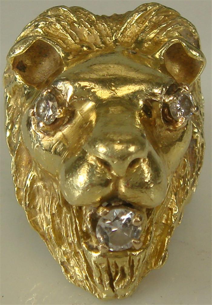 Appraisal: K yg Lion's Head Ring Diamond eyes and in mouth