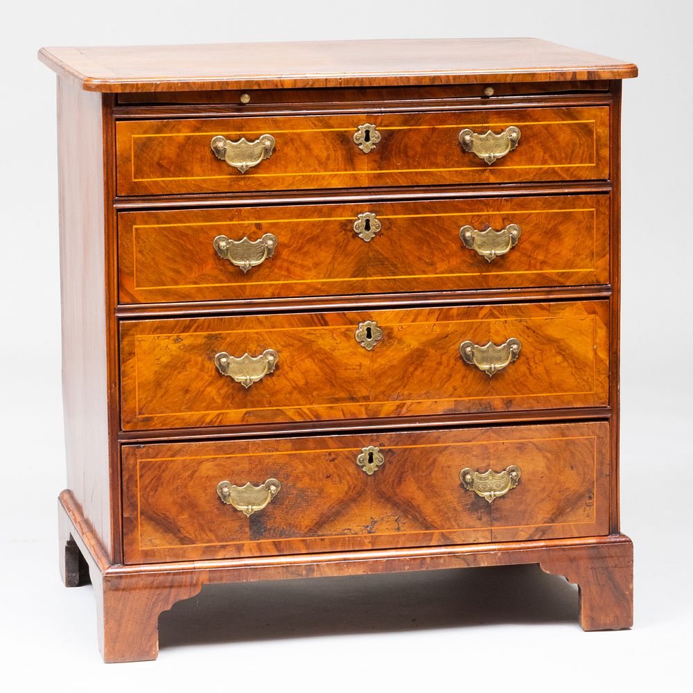 Appraisal: George II Inlaid Figured Walnut Chest of Drawers Fitted with