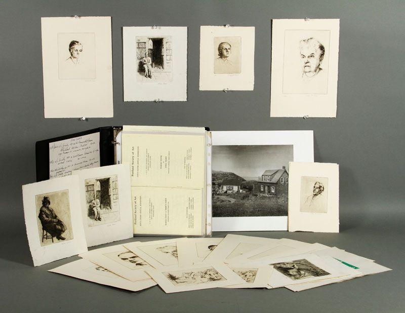 Appraisal: - Etchings and Woodblocks Lot of twenty etchings and three