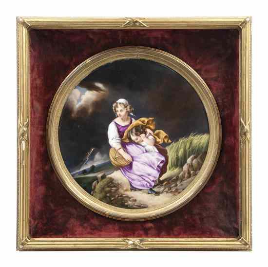 Appraisal: A Continental Painted Porcelain Plaque of circular form depicting two