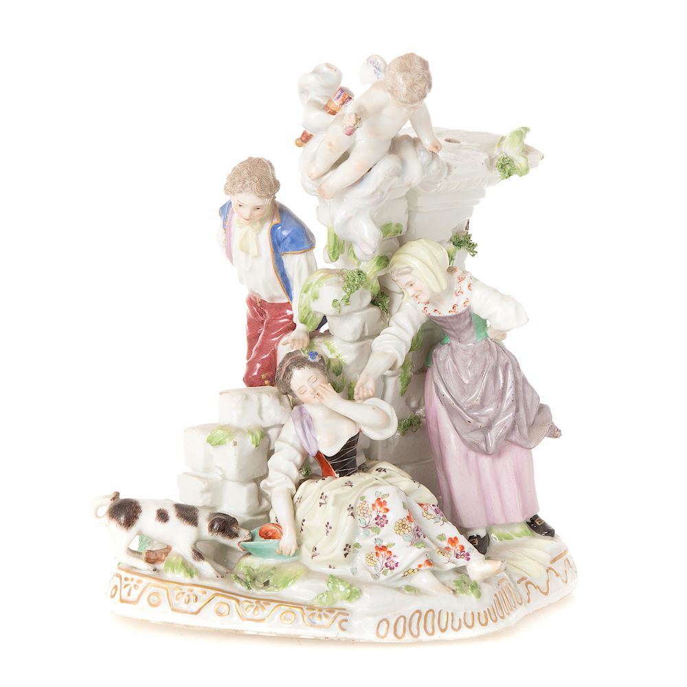 Appraisal: Meissen porcelain allegorical group late th century three figures cupid