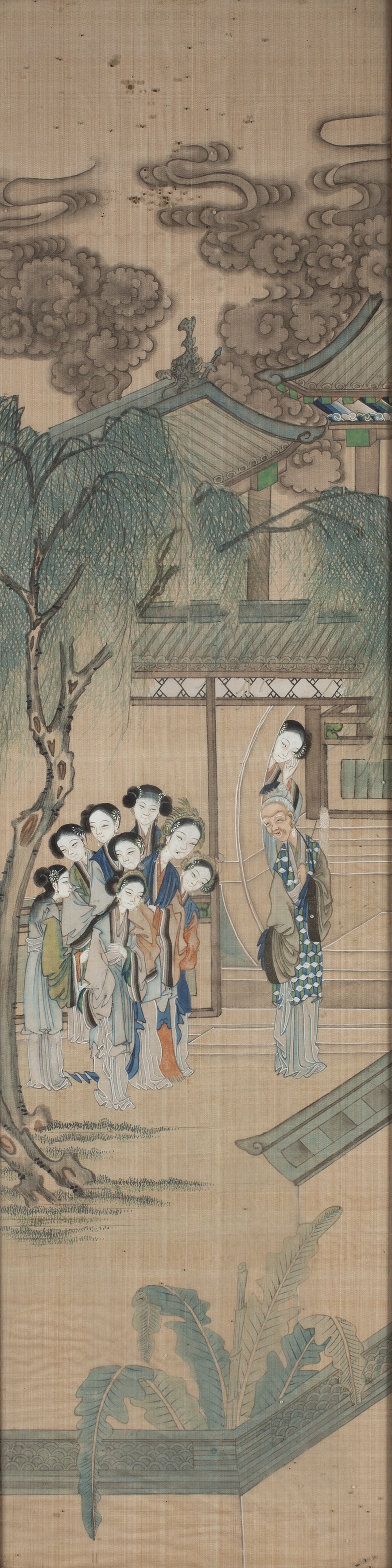 Appraisal: Chinese silk study th Century painted with figures on a