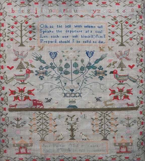 Appraisal: A CHILD'S NEEDLEWORK SAMPLER with central rhyme 'Oft as the