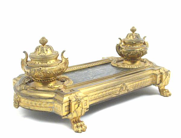 Appraisal: A Louis XVI style gilt bronze and marble encrier height