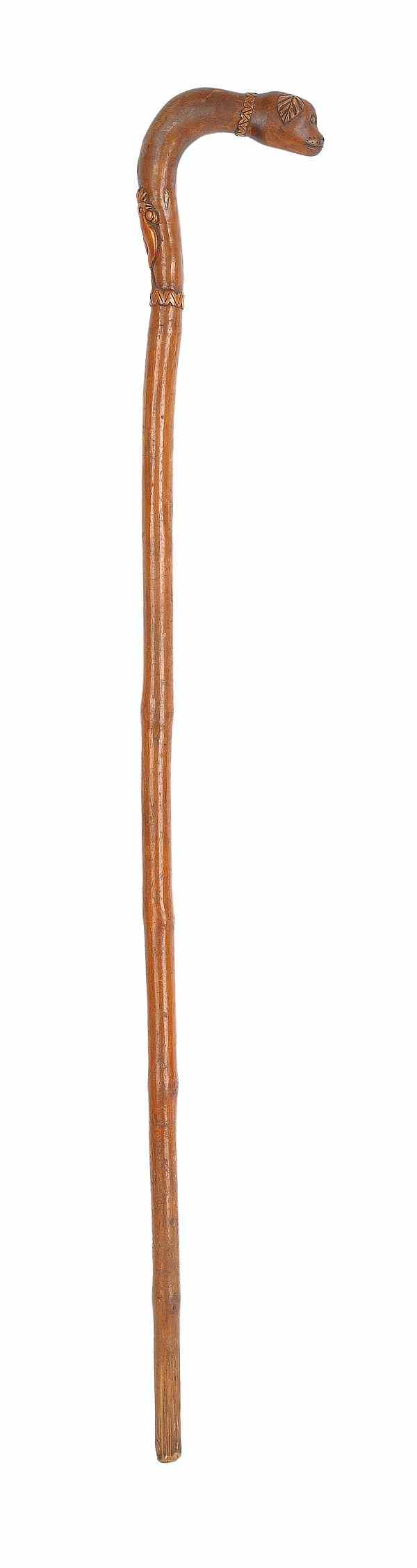 Appraisal: Pennsylvania carved cane late th c with a hound head