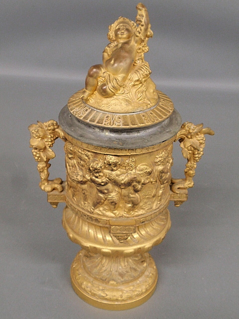 Appraisal: - Italian gilt metal covered urn c with a cherub