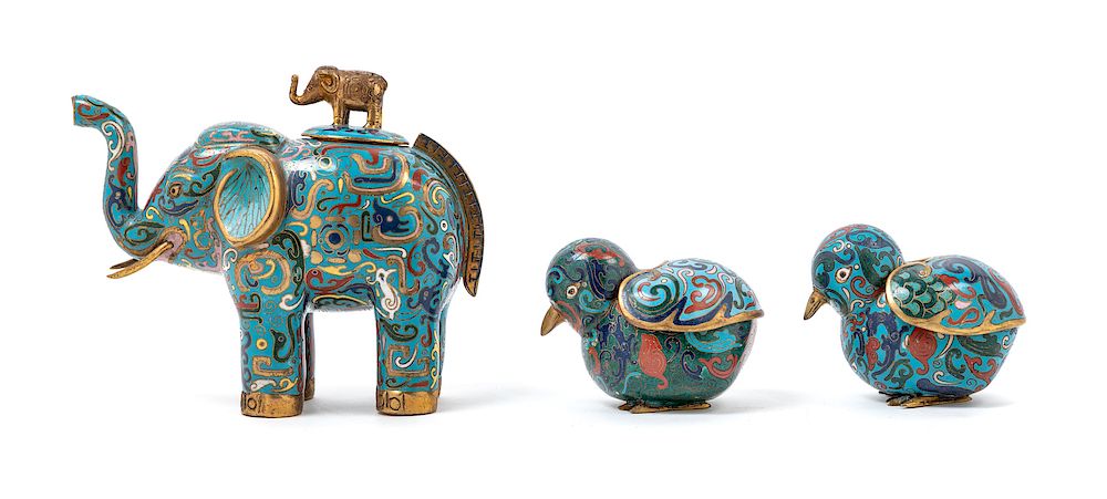 Appraisal: Three Chinese Cloisonne Enamel Animal-form Covered Vessels Tallest height in