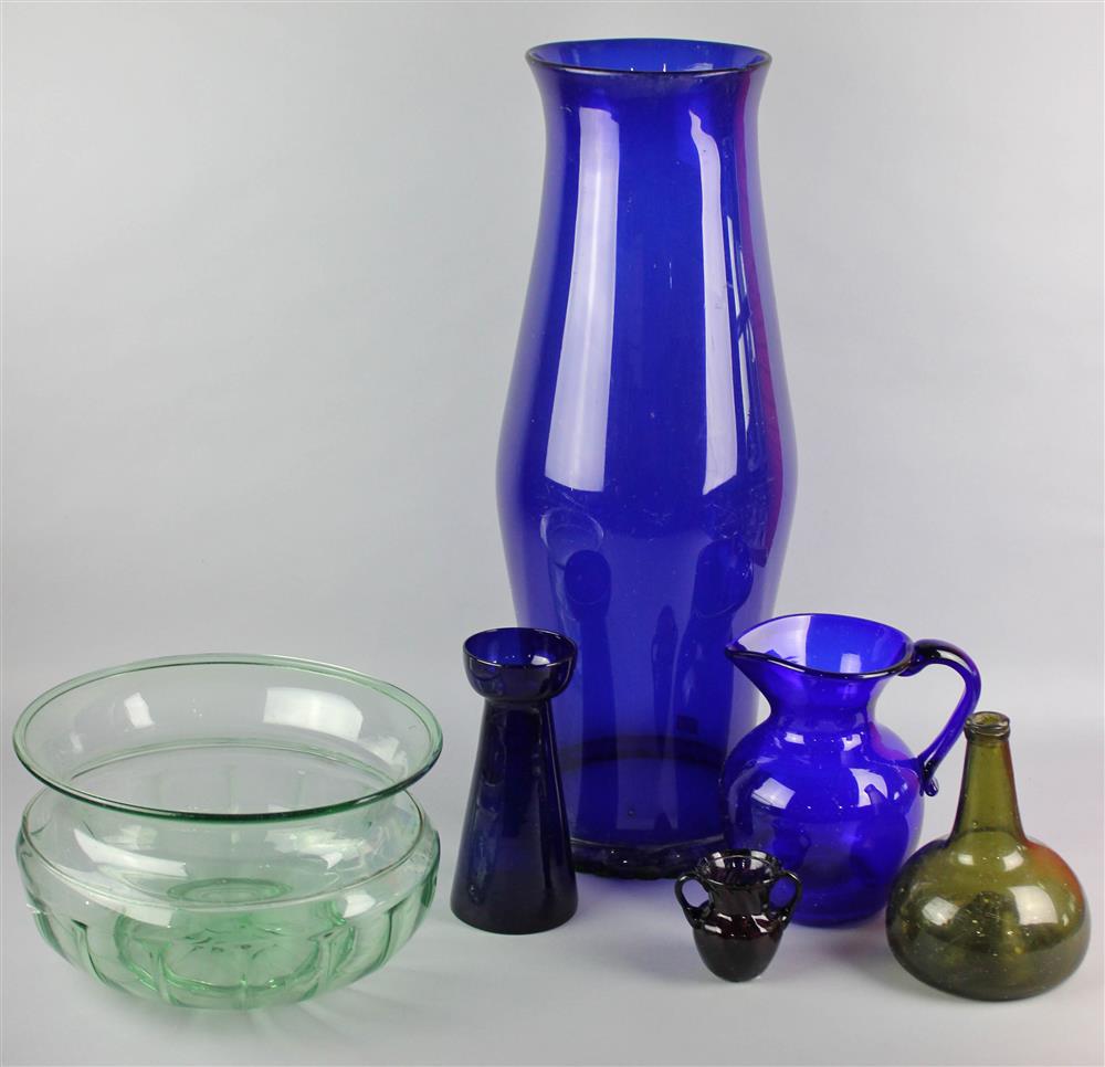 Appraisal: GROUP OF COLORED GLASS SERVING PIECES VASES AND A LARGE