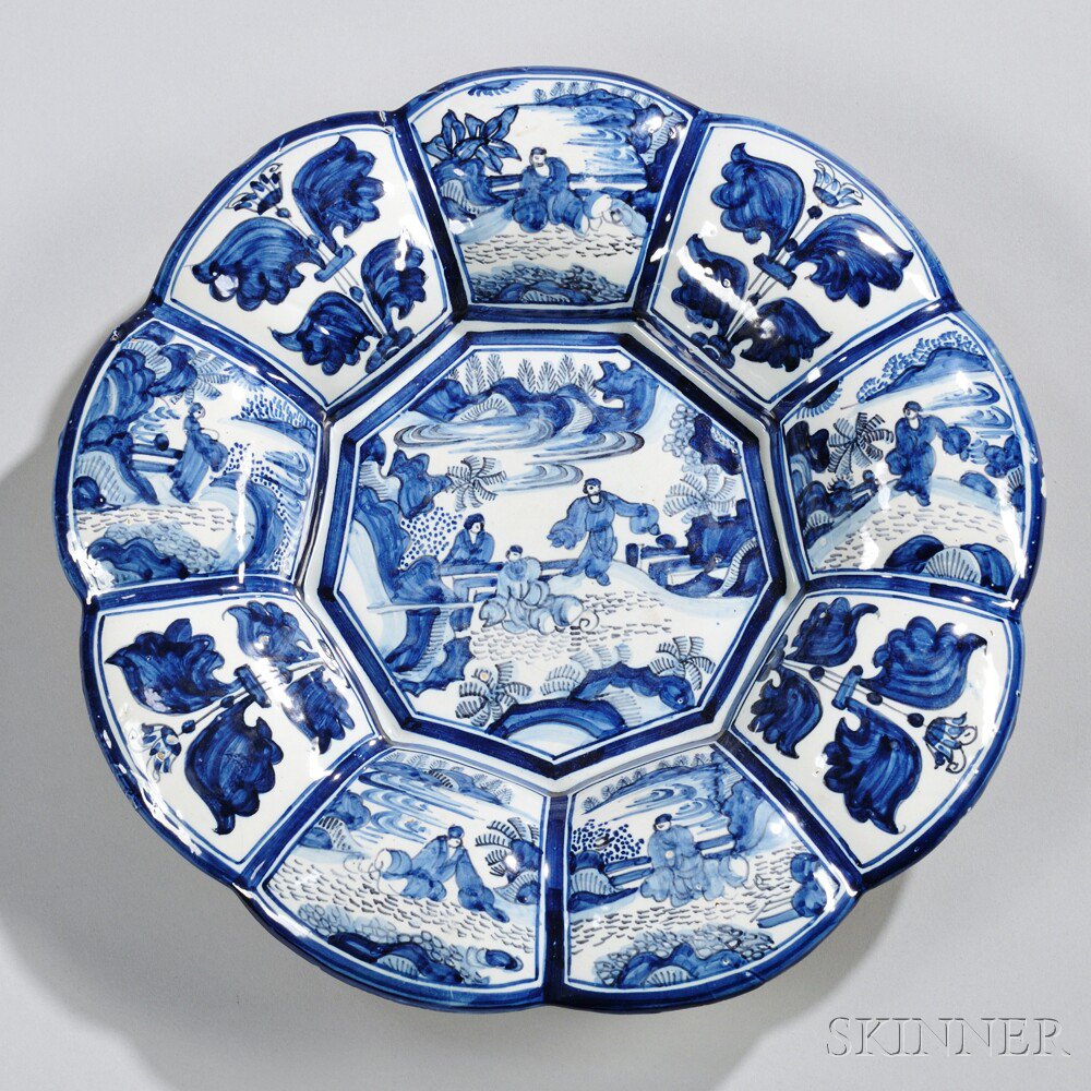 Appraisal: Dutch Delftware Lobed Blue and White Dish Holland late th