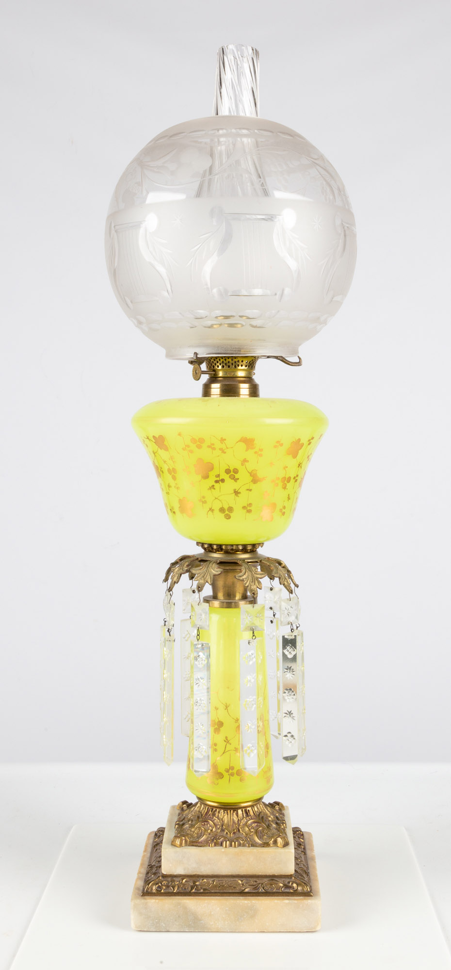 Appraisal: BOSTON AND SANDWICH GLASS COMPANY YELLOW OPALINE OIL LAMP circa