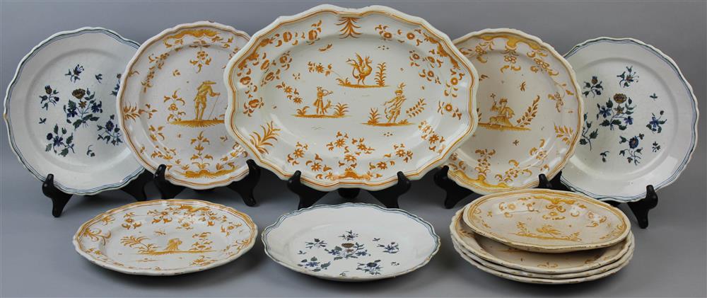 Appraisal: NINE CONTINENTAL FAIENCE PLATES AND TWO PLATTERS mid to late