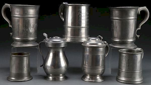 Appraisal: GEORGIAN PEWTER TANKARDS AND MEASURES A COLLECTION OF SEVEN ENGLISH