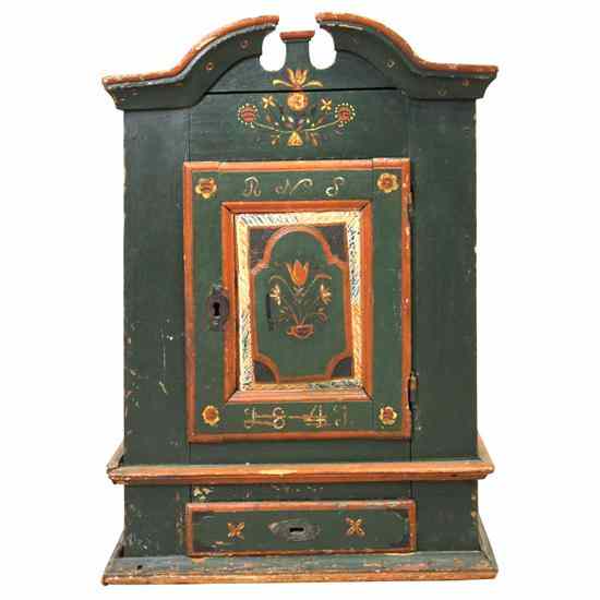 Appraisal: A Danish Baroque Painted Hanging Wall Cupboard th century with