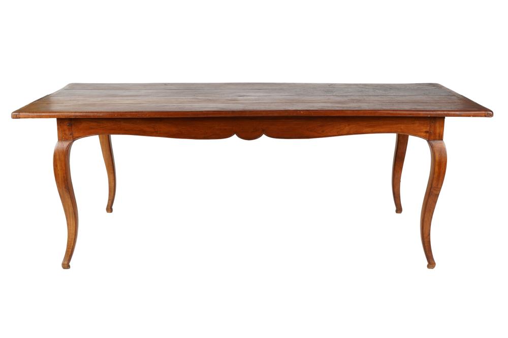 Appraisal: FRENCH PROVINCIAL-STYLE WALNUT FARM TABLEwith four-plank top Condition with nicks