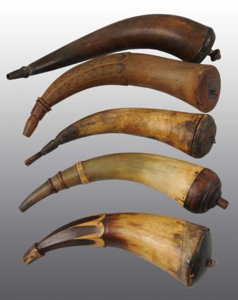 Appraisal: Lot of Miscellaneous Antique Powder Horns Condition Good Size Largest