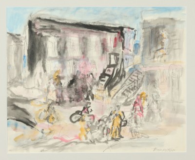 Appraisal: Street scene pen and watercolor x SLR Bernstein Artist American