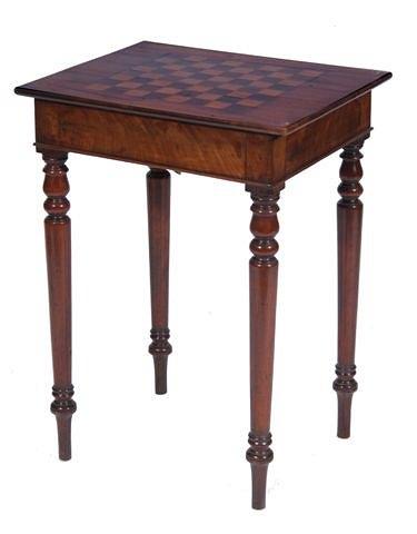 Appraisal: AN ANTIQUE MAHOGANY GAMES TABLE having a chessboard top moulded