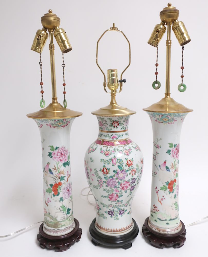 Appraisal: Chinese Famille Rose Porcelain Table Lamps Two as a near