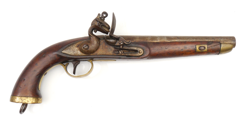 Appraisal: TH CENTURY BELGIAN HOLSTER FLINTLOCK PISTOL '' round large bore