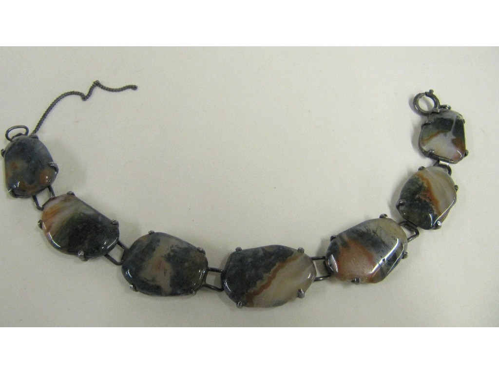 Appraisal: Silver mounted moss agate bracelet