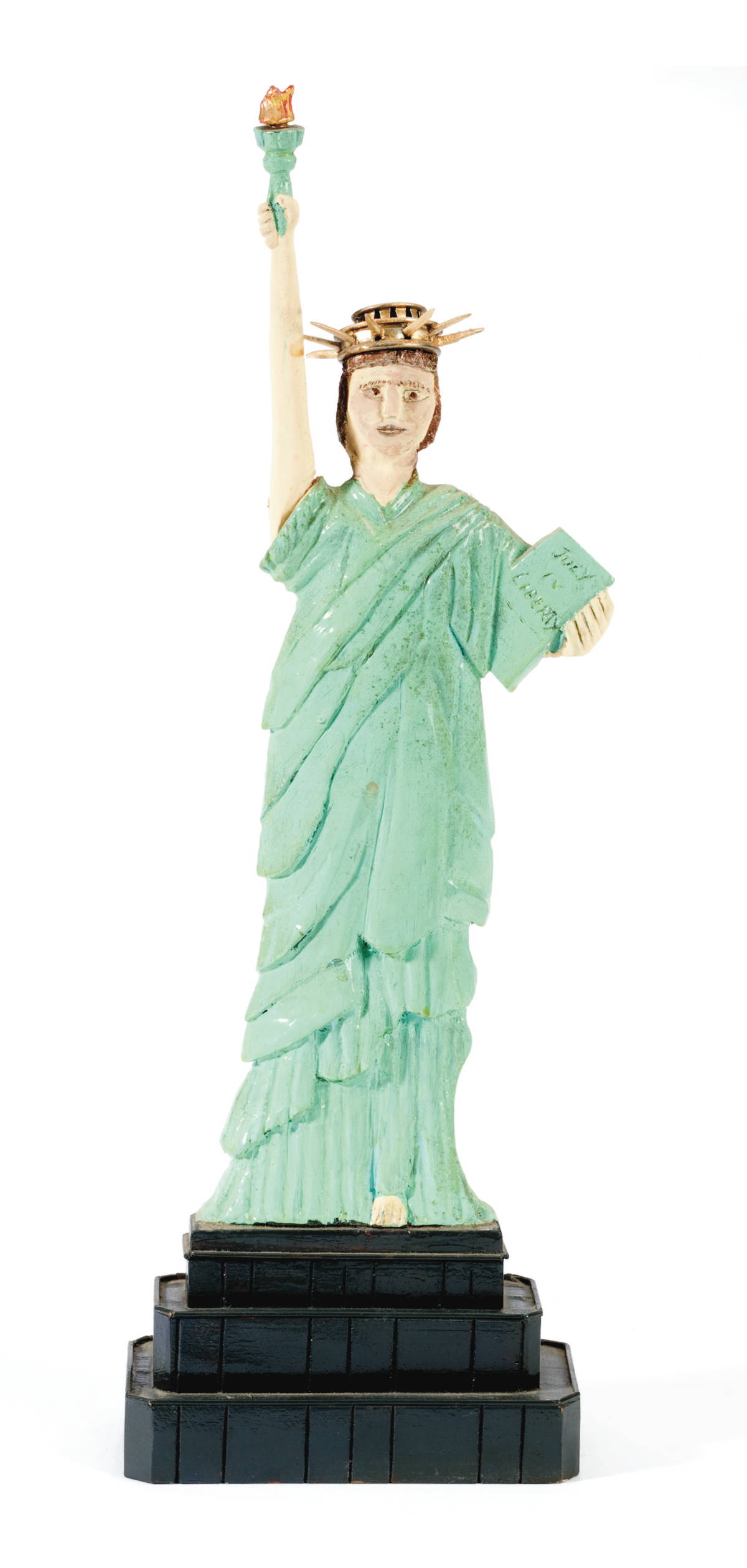 Appraisal: FOLK ART CARVED AND POLYCHROME PAINTED STATUE OF LIBERTY Signed