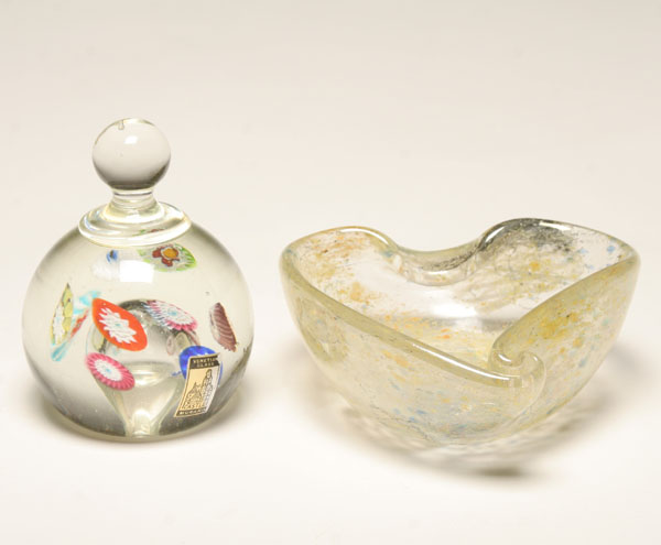 Appraisal: Murano Venetian art glass handled paperweight controlled bubble and millefiori