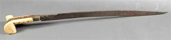 Appraisal: Turkish yataghan sword th century double-curved blade inlaid with inscriptions