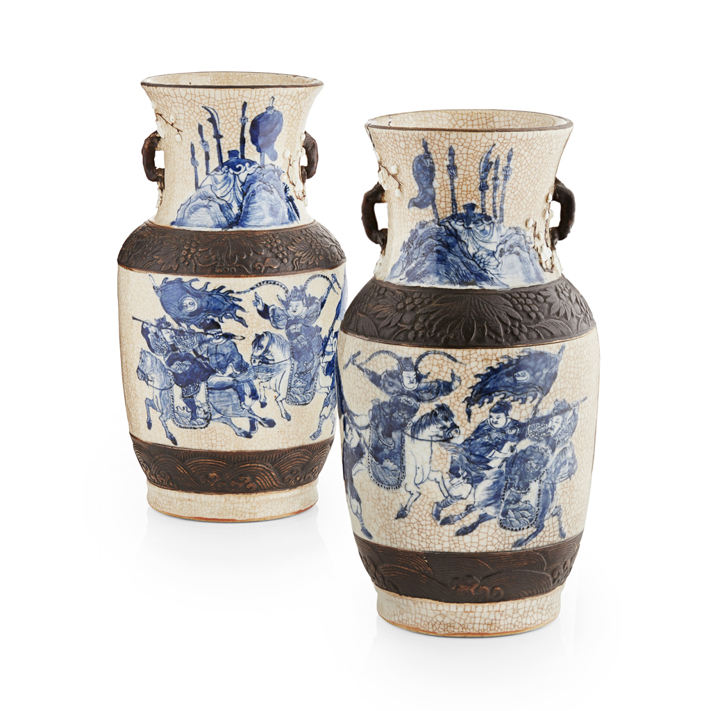 Appraisal: PAIR OF CRACKLEWARE VASES LATE QING DYNASTY CIRCA the body