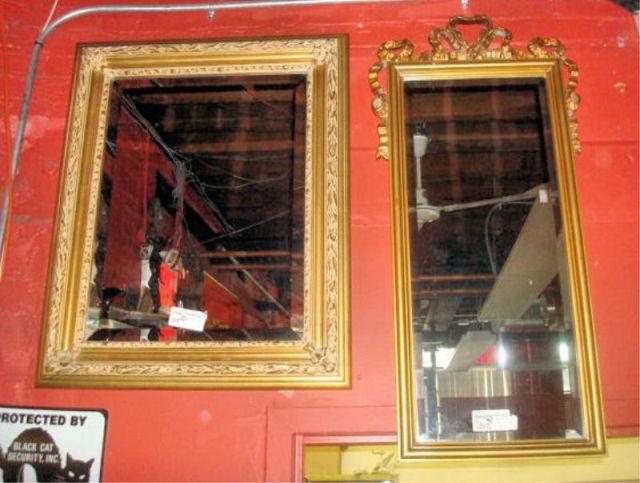 Appraisal: Giltwood Beveled Mirrors with ribbon crown x wide with leaf