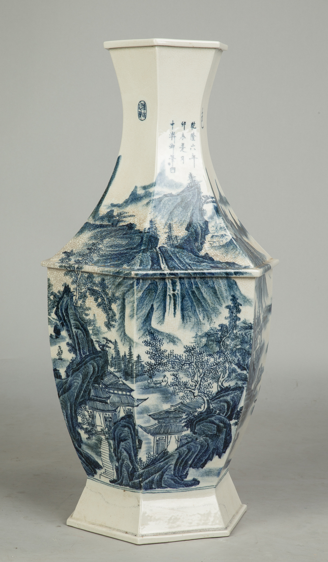 Appraisal: Asian Porcelain Floor Vase with Village Mountain Landscape Signed