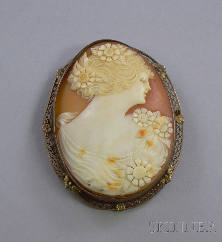 Appraisal: Antique Shell-carved Cameo Brooch of Flora lg in