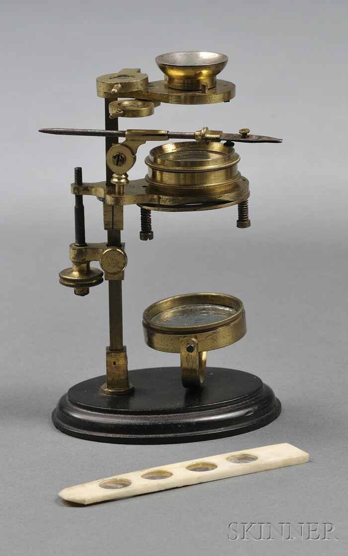 Appraisal: Brass Simple Microscope on Stand England c the vertical post