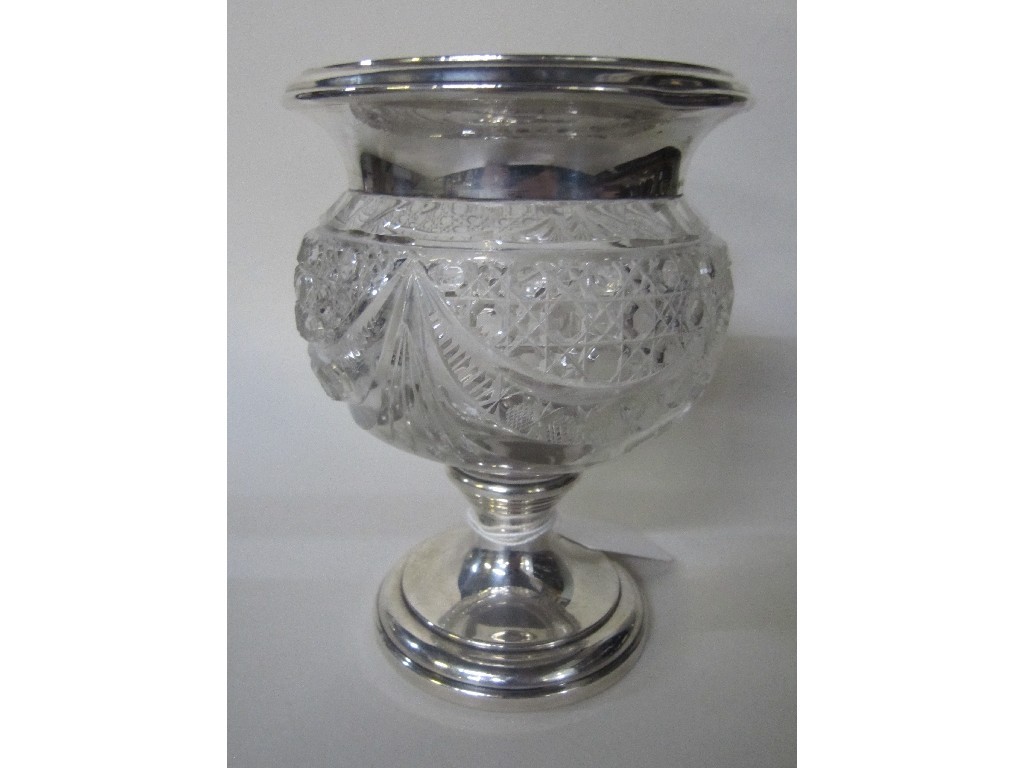 Appraisal: Silver mounted cut glass pedestal vase Chester