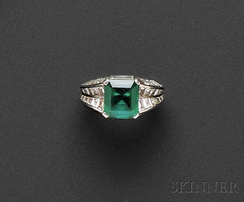 Appraisal: Platinum Emerald and Diamond Ring Van Cleef Arpels France c